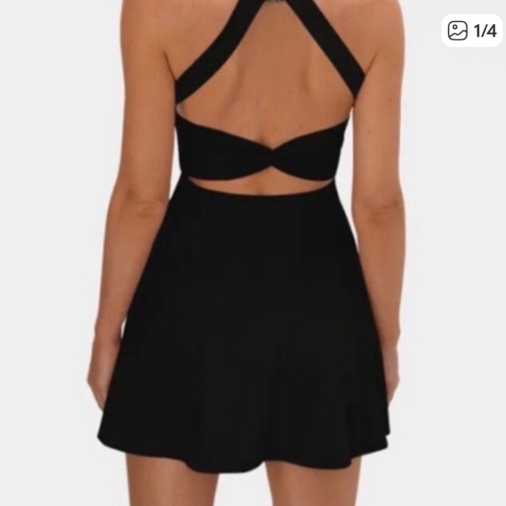 HALARA Black Backless Crisscross Fit-and-Flare Dress
